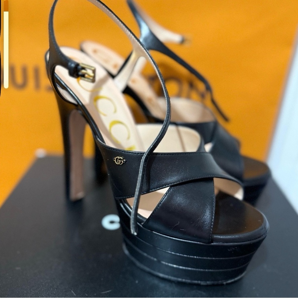 Gucci Black Leather Platform Slingback Heels - Picture 5 of 5